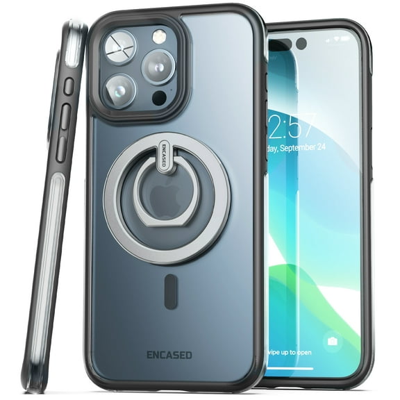 Encased MAG Magnetic Case Designed for iPhone 15 Pro Max Case with Ring Finger Grip/Stand (Compatible with MagSafe) Clear