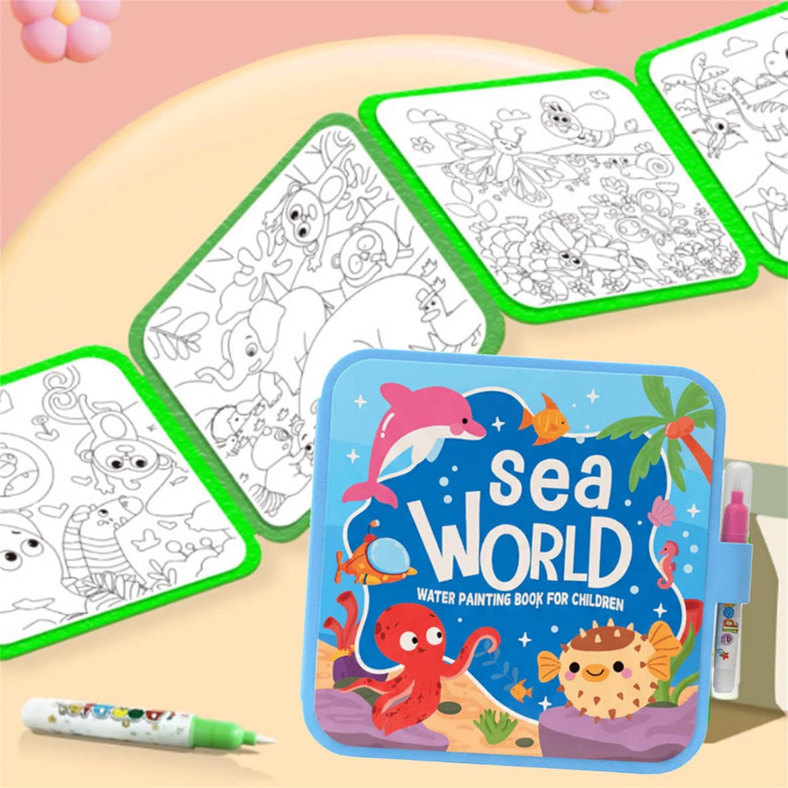 3PC Reusable Water Coloring Book For Kids With No-Mess Painting, Magic Reveal Colors And Included Water Pen, Educational Art Activity For Toddlers And Children, Canvas Material, 8.7X8.7In