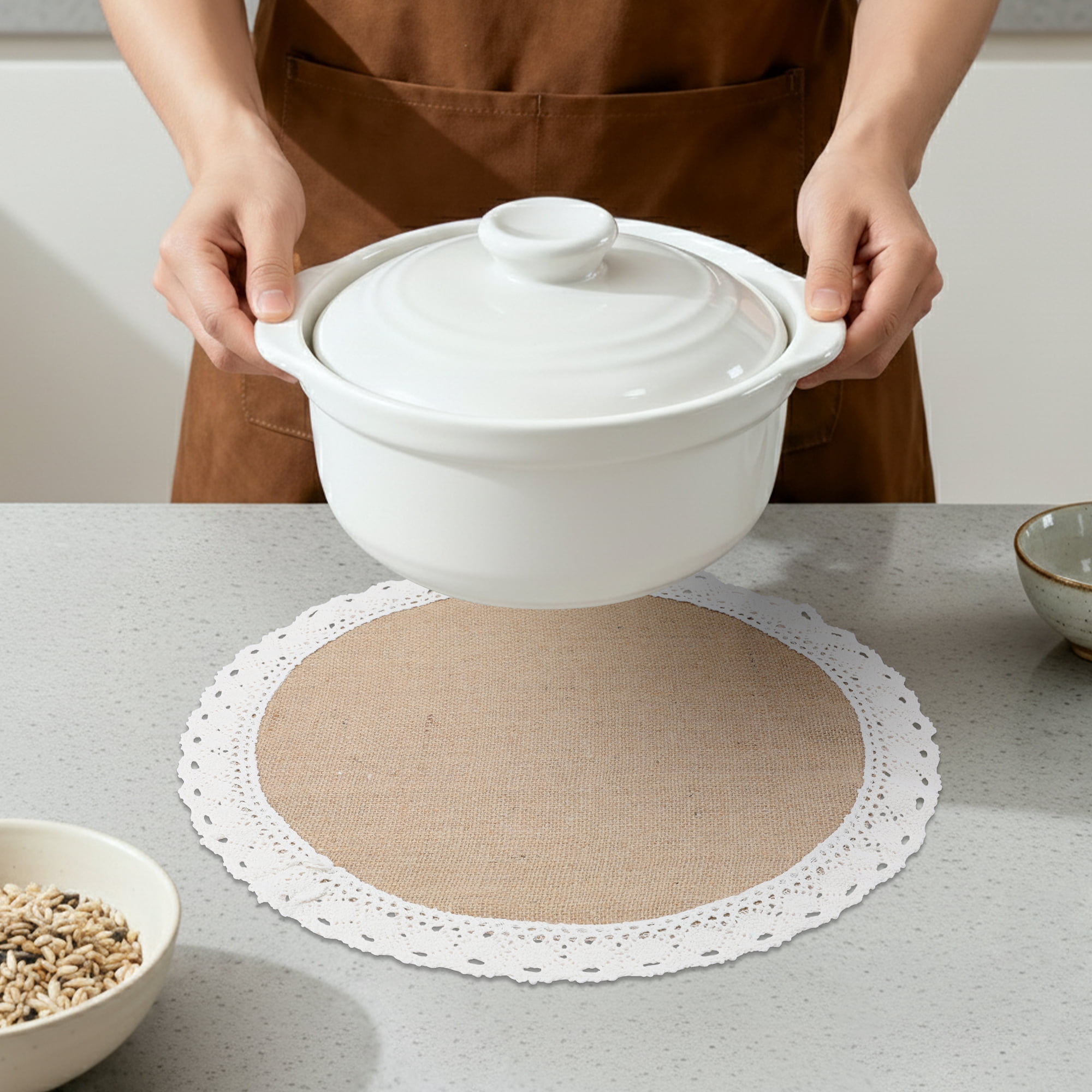 Unique Bargains Farmhouse Placemats 6pcs Round Placemats Wide Lace 15"x15"