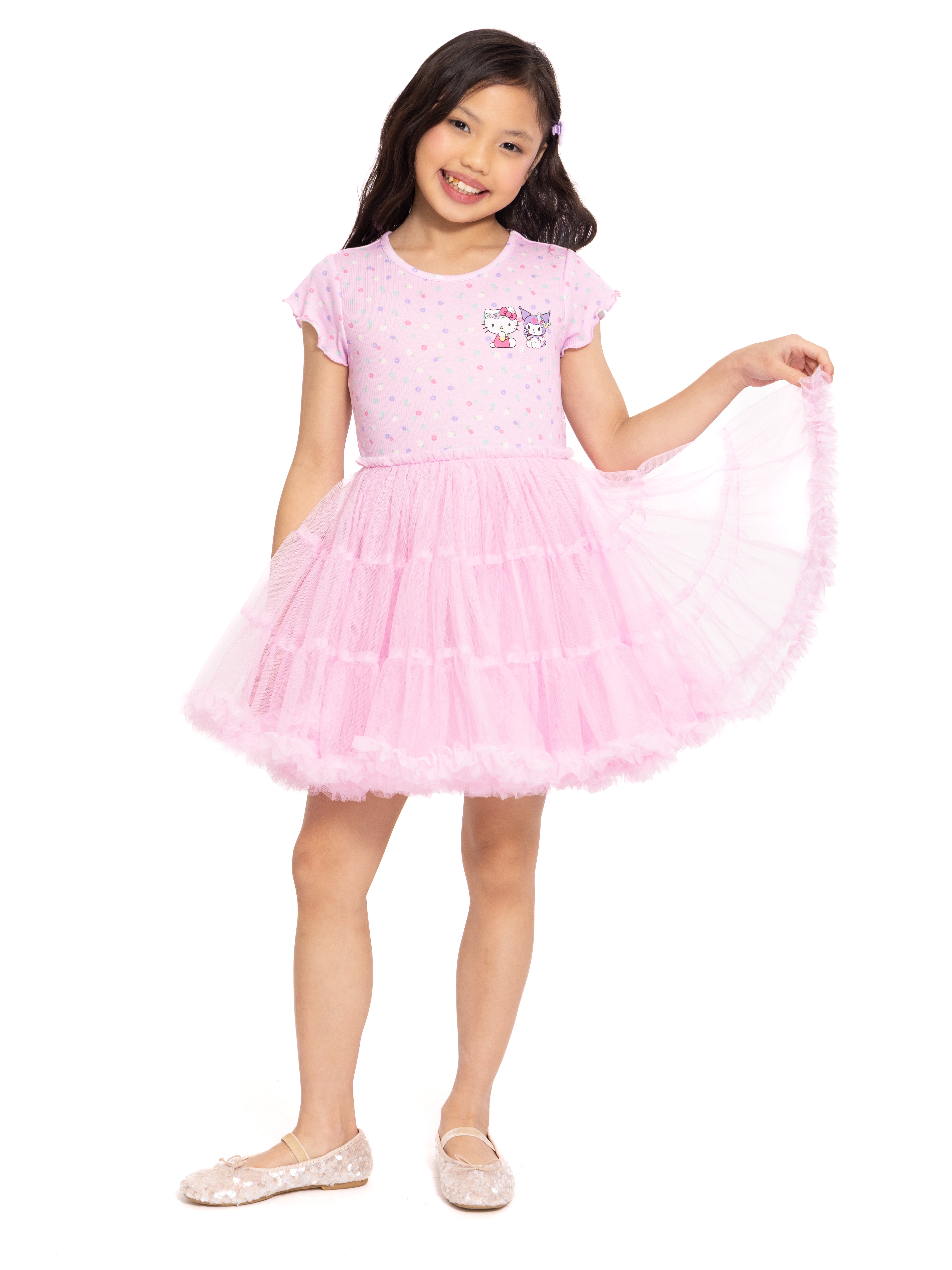 Hello Kitty Girls' Graphic Tutu Dress with Short Sleeves, Sizes 4-12
