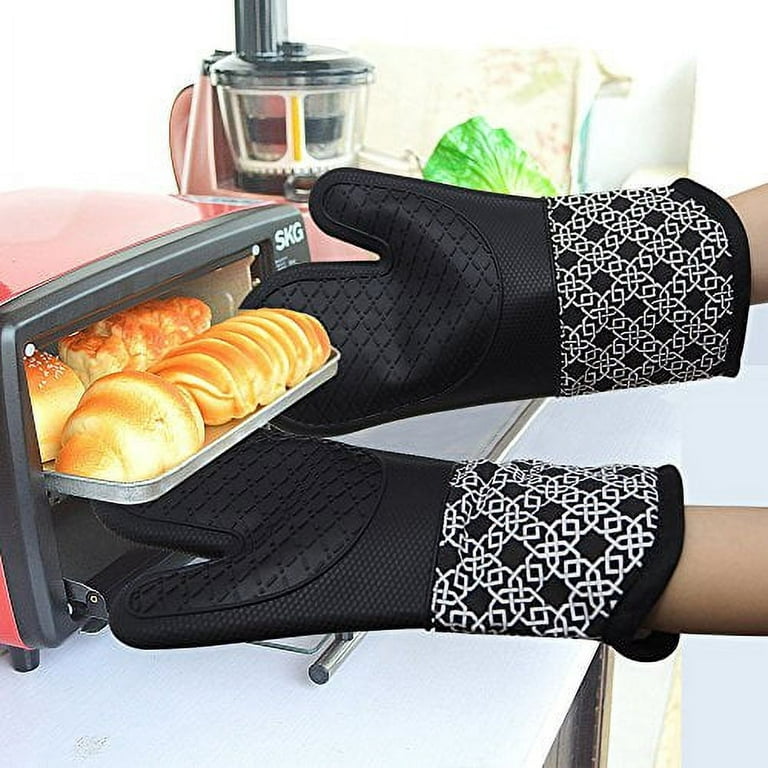 Heat Resistant Silicone Shell Kitchen Oven Mitts for 500 Degrees with  Waterproof, Set of 2 Oven Gloves for BBQ Cooking Set Baking Grilling  Barbecue