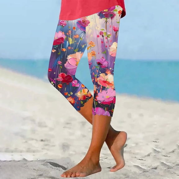 BRGZLK Capri Leggings for Womens High Waist Summer Gradient Tie Dye Slim Base Layer Stretch Knee Length Pants Seven Points Pants E L
