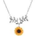 thumbnail image 1 of Collar con colgante de girasol, cadena de hojas de perlas, gargantilla hecha a mano de resina bohemia para mujeres y niñas, 1 of 7