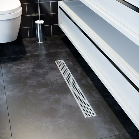 

SUNNY Linear Shower Drain Cover 304 Stainless Steel Rectangle Bathroom Shower Drain Strainer with Leveling Feet 32 inch Floor Drain Hair Catcher
