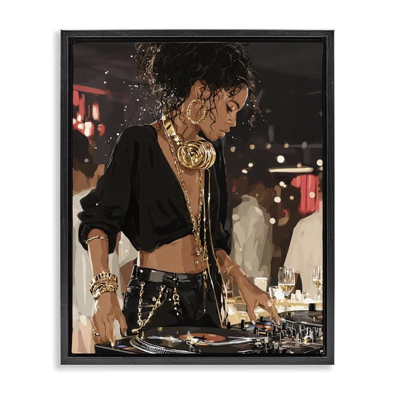 Stupell Industries Art Deco Touches Of Gold DJ Black Floating Frame Canvas Art, 17 x 21, by Franklyn Gregory