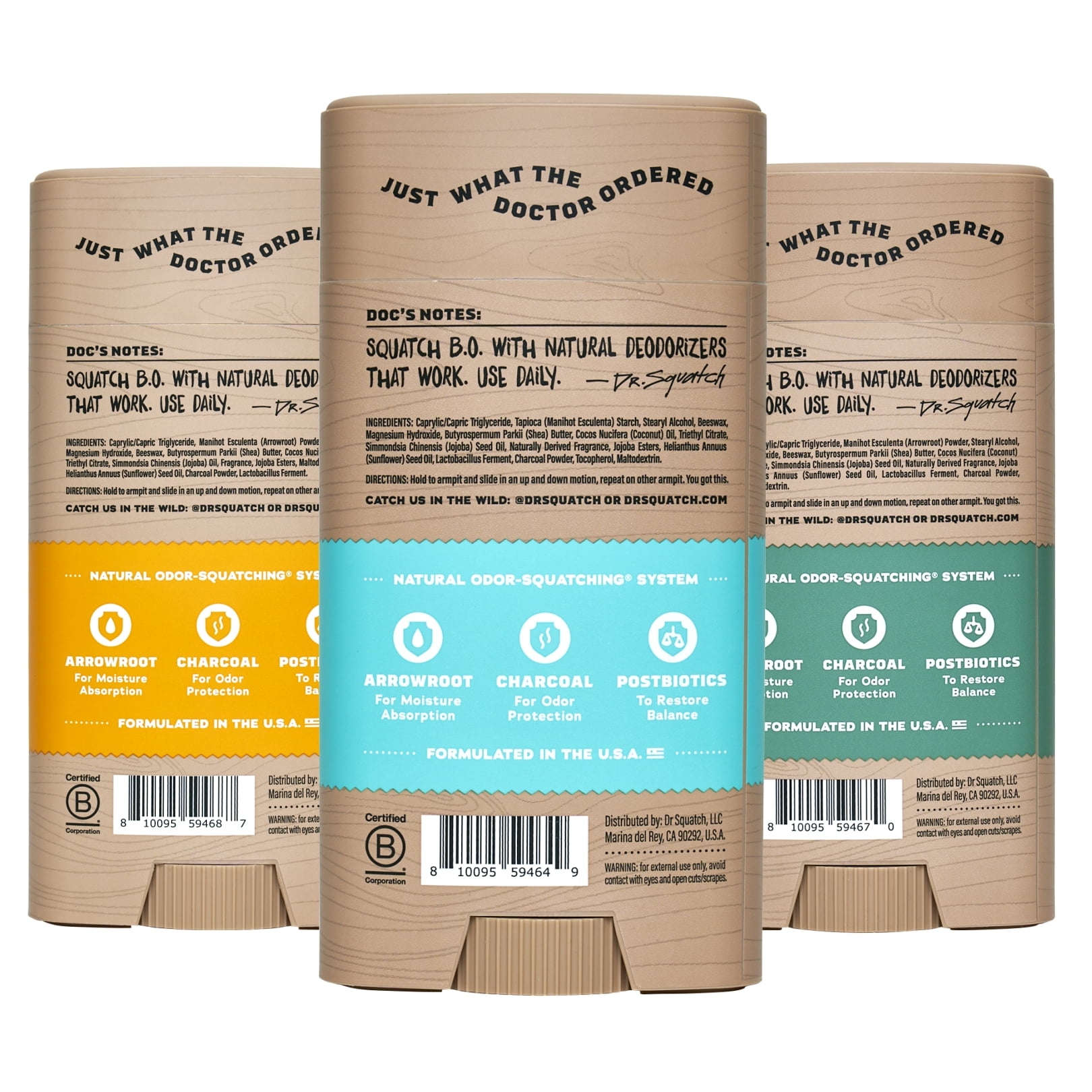 Dr. Squatch Mens Aluminum Free Deodorant Set, Natural Deodorant for Men, Summer Citrus + Coconut Castaway + Rainforest Rapids, 2.65 oz, 3 Pack