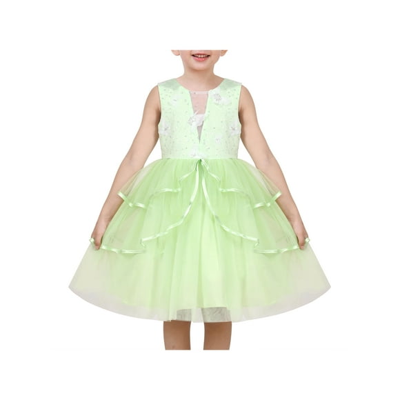 Vestido de Niña Verde Mariposa Lentejuelas Capa Tul sin Mangas Verano Princesa 6 Años