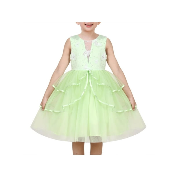 Vestido de Niña Verde Mariposa Lentejuelas Capa Tul sin Mangas Verano Princesa 6 Años