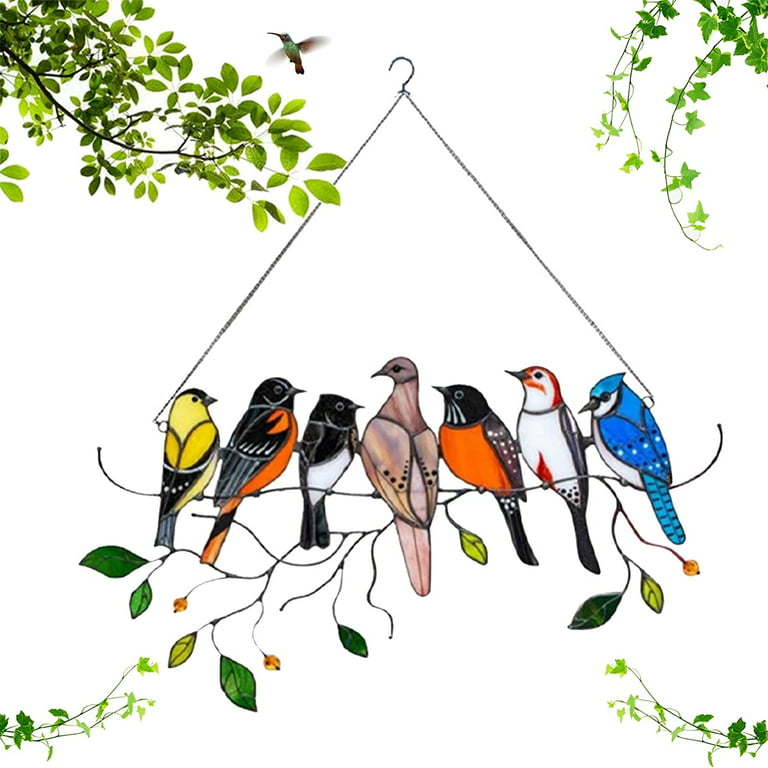 Multicolor Birds on a Wire High Stained Glass Suncatchers Window Panel  Personality Bird Series Stained Window Hanging Home Decoration Bird Painted  Window Ornaments Pendant for Lover and Mother's Day 