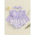 thumbnail image 2 of Suealasg Baby Girls Clothes Newborn Girls Long Sleeve Daisy Print Ribbed Romper + Headband Set 3 6 12 18 Months Infant Girl Fall 2Pcs Outfits, 2 of 7