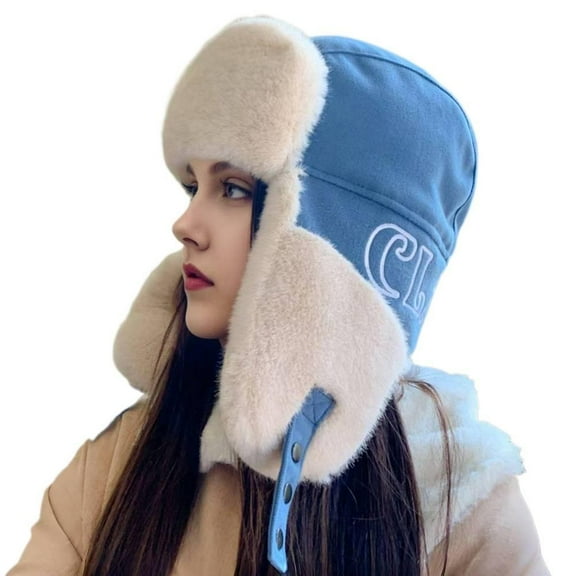 Women's Ear Flap Hunter Hat with Faux Fur, Cozy Winter Trapper Hat with Full Soft Lining for Cold Weather