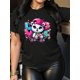 thumbnail image 1 of Camiseta para Mujer Traje de VeranoWomen's Casual Fashion T-Shirt with Pink Happy Kitten Print - Orange Crew Neck Short Sleeve, Polyester, Machine WashableFather's Day, Mother's Day, New Year, Sprin, 1 of 6