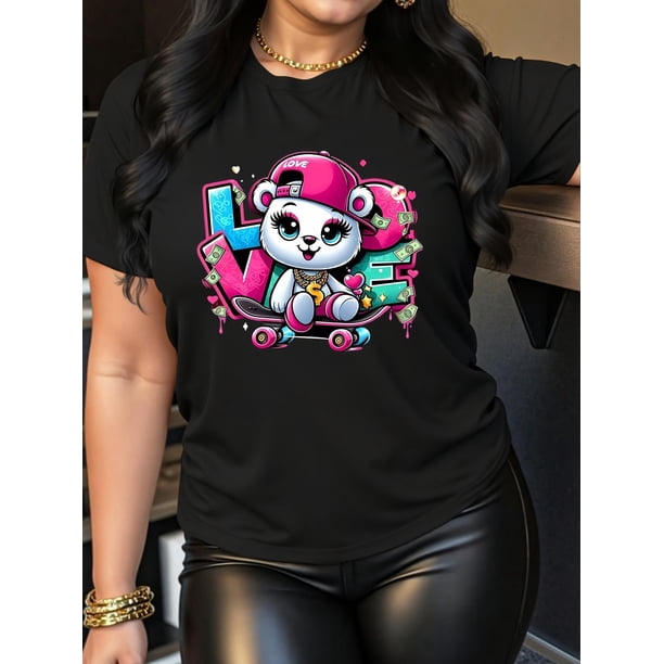 Camiseta para Mujer Traje de VeranoWomen's Casual Fashion T-Shirt with Pink Happy Kitten Print - Orange Crew Neck Short Sleeve, Polyester, Machine WashableFather's Day, Mother's Day, New Year, Sprin