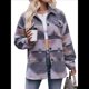 thumbnail image 2 of Chaqueta de Larga con Solapa Acogedora para Mujer, con Estampado Azteca Occidental y Bolsillos, Abrigo Informal y Cálido. Rosa Gris L, 2 of 6