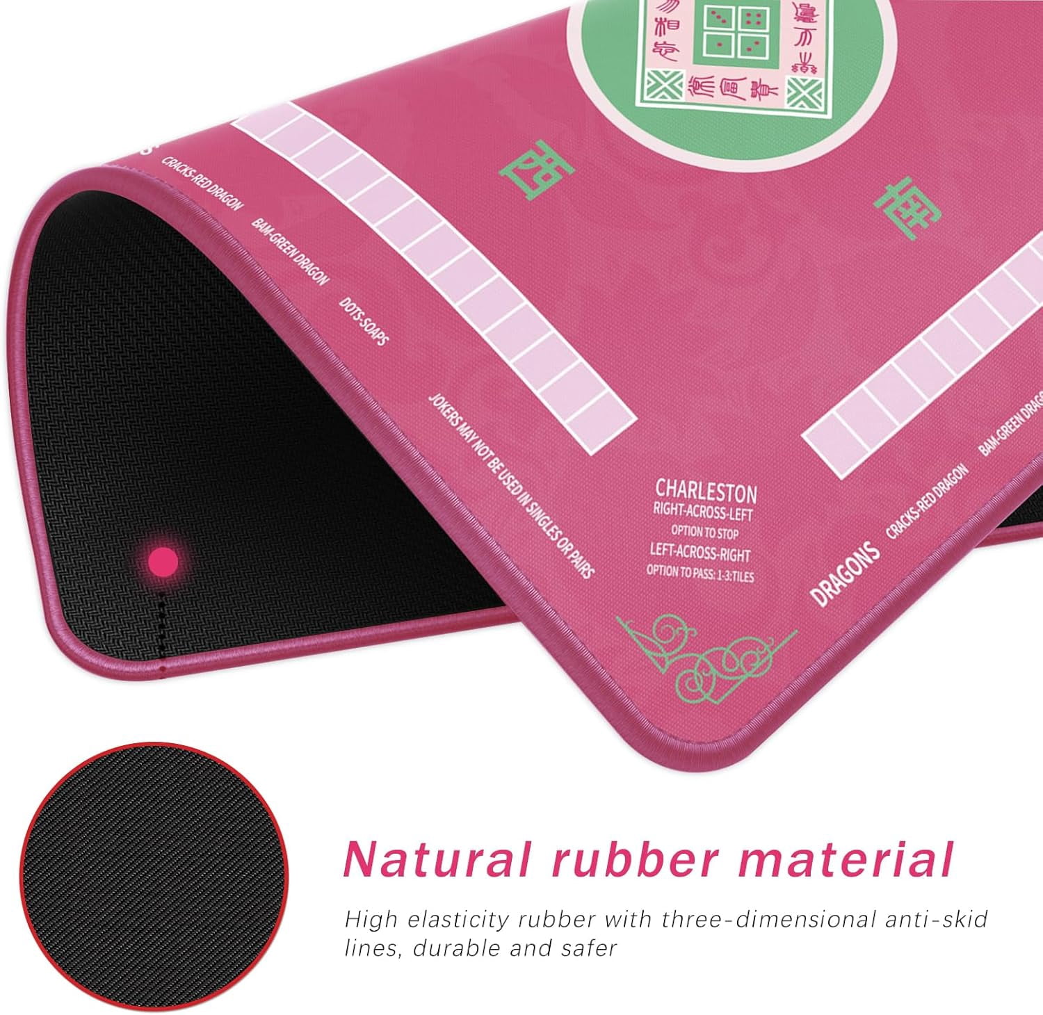 Mahjong Mat, Noise Reduction Non-Slip Mahjong Mat for Table, 31.5x31.5 Inch Mahjong Table Mat for Poker, Board Games Table Mat, Card Games, Tile Games, Dominoes (Pink)