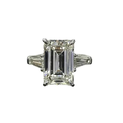HeartsAndYou 3.5ct Emerald Cut Moissanite Baguette Accents Engagement Ring for Women 18k White Gold over Silver