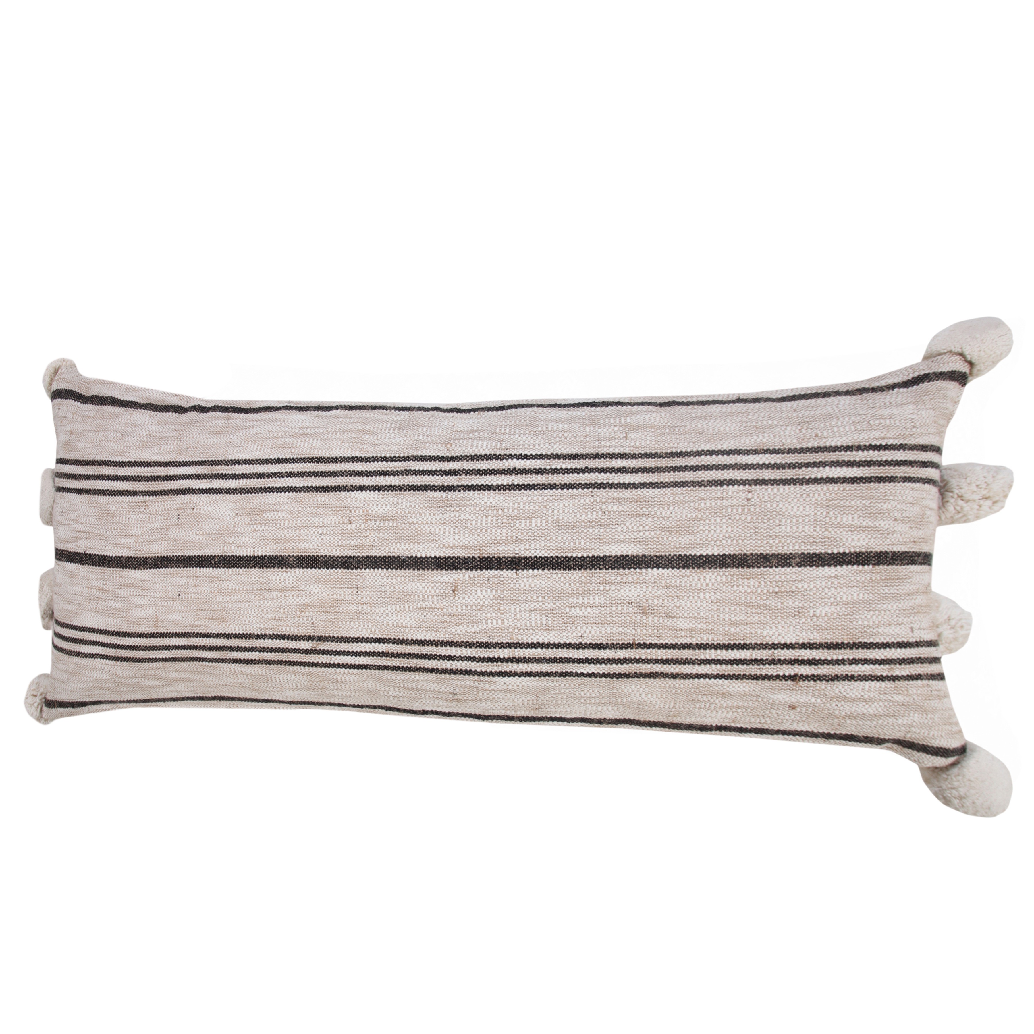 Ox Bay 14" x 36" Hand-Woven Tan/ Black Stripe Jute Cotton Blend Pillow Cover