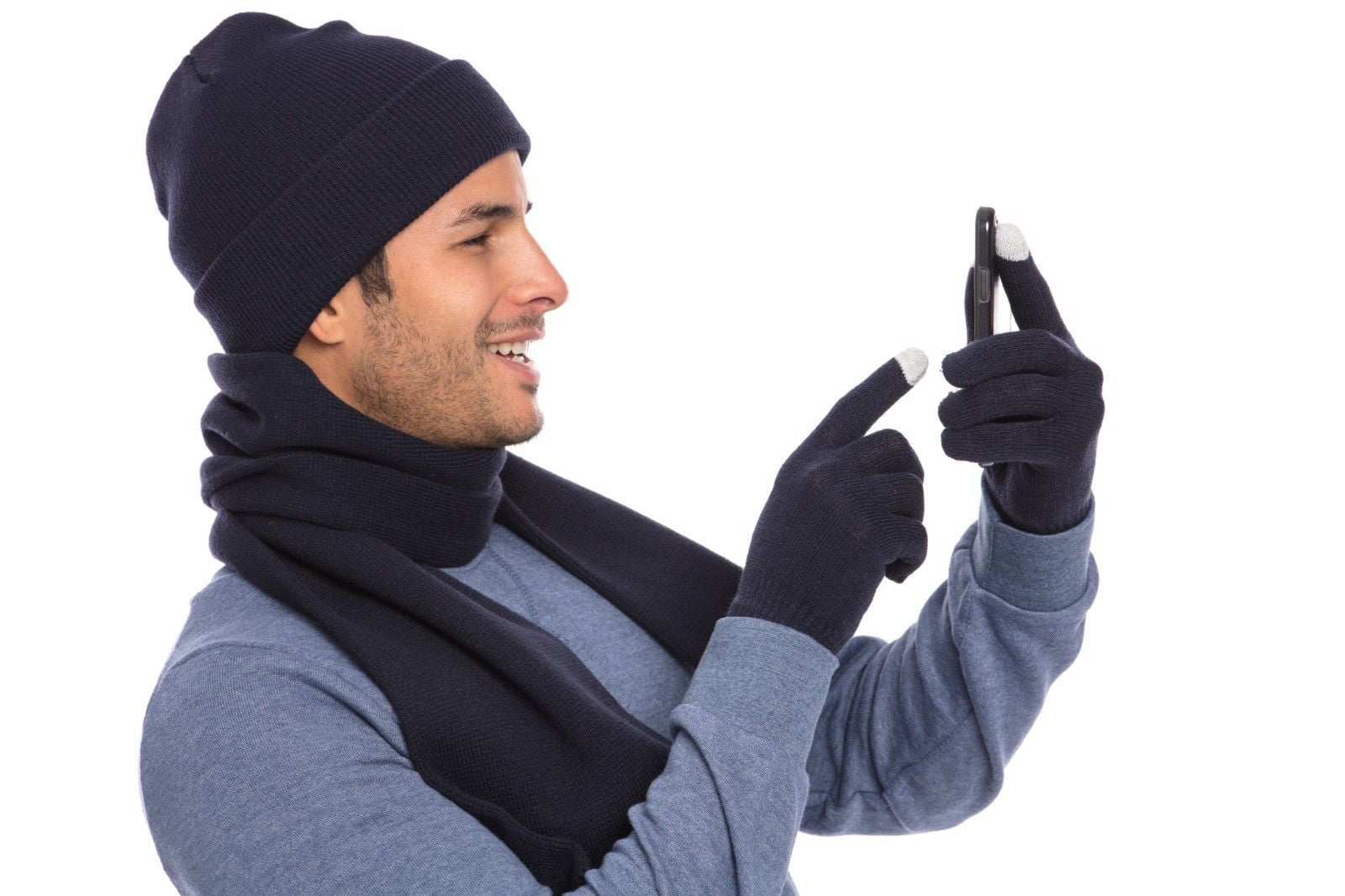Unisex Hat Scarf Gloves Sets Touch Screen Warm Gloves Scarf Soft Cable Knit Hat Fashion Three-piece set