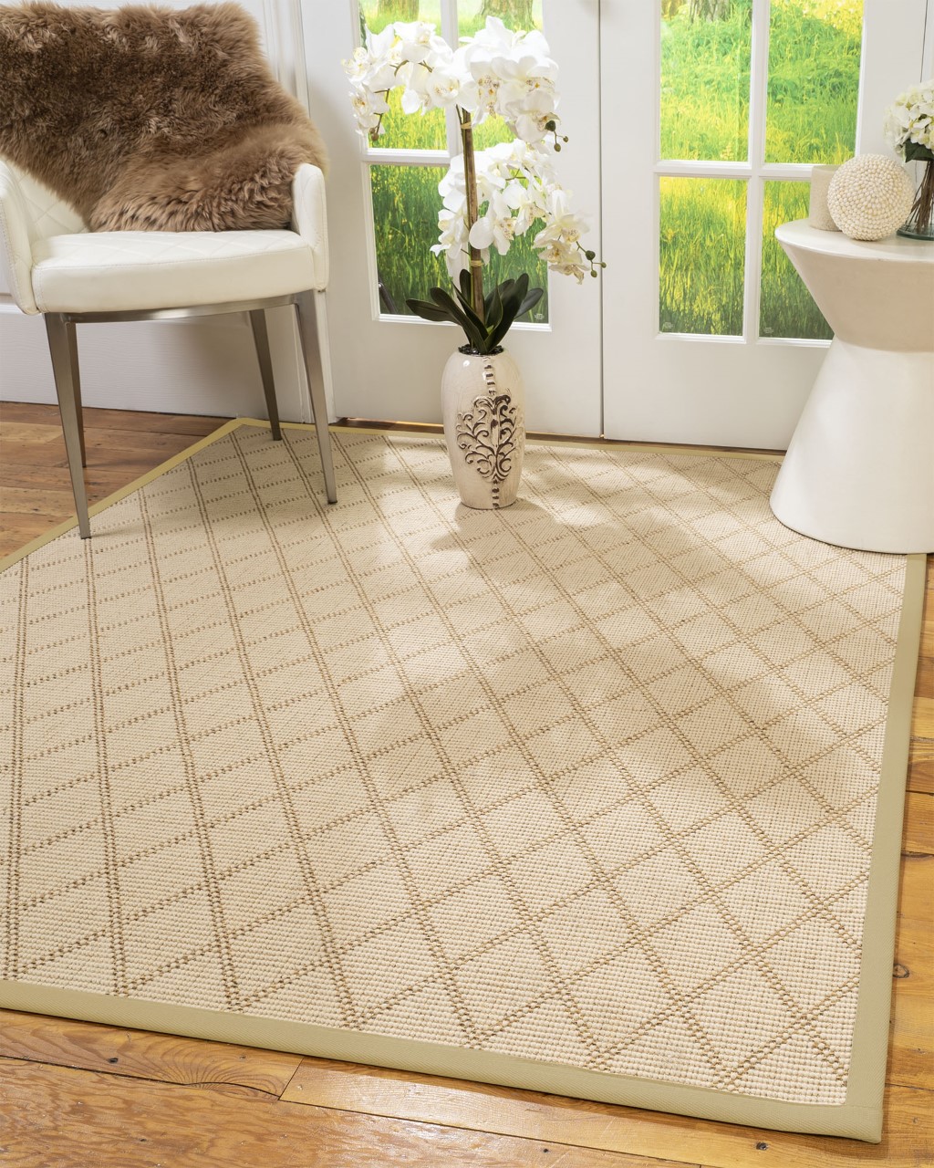 Natural Area Rugs Porto Custom Wool Sisal Rug, 8', Octagon Sand Border