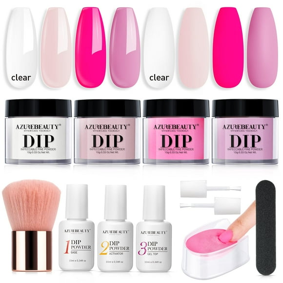 Kit de uñas en polvo para uñas AZUREBEAUTY Starter con 4 colores, rosa