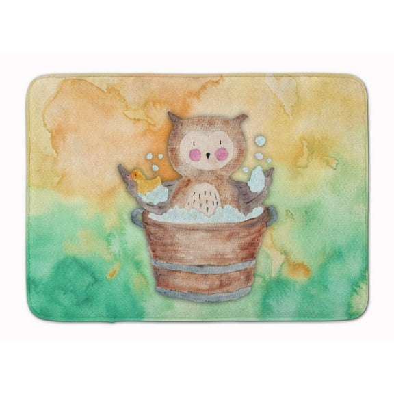 Owl Bathing Watercolor Machine Washable Memory Foam Mat