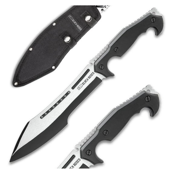 Machete and Sheath | Full- Stainless Steel Blade | Black and Finish |Ergonomic Wooden Handle Scales | Thumb-Jimping for Missions | Knife - Length 16"