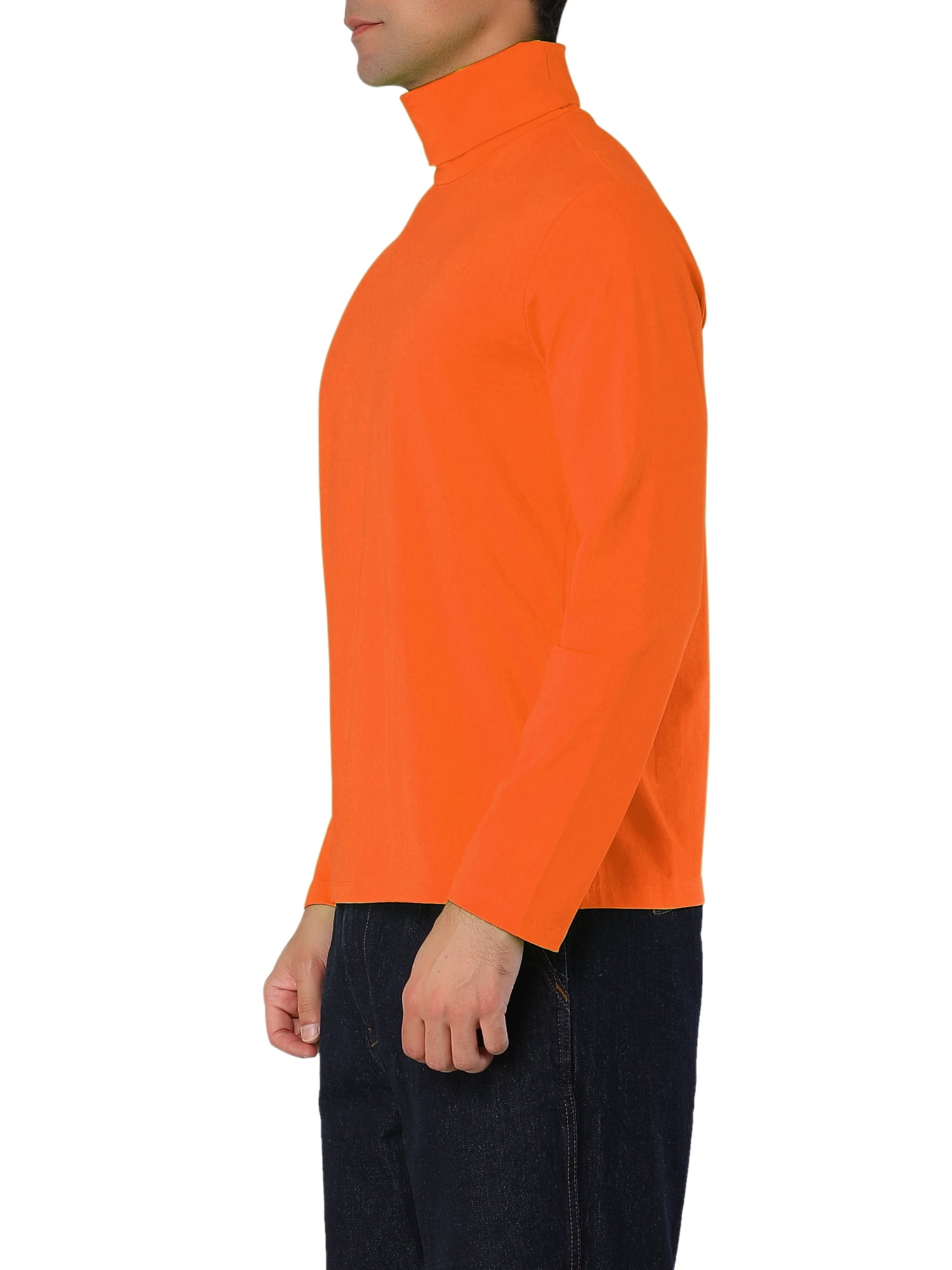 Unique Bargains Men's Pullover Lightweight Long Sleeve Top Turtleneck T-Shirt 34 Orange