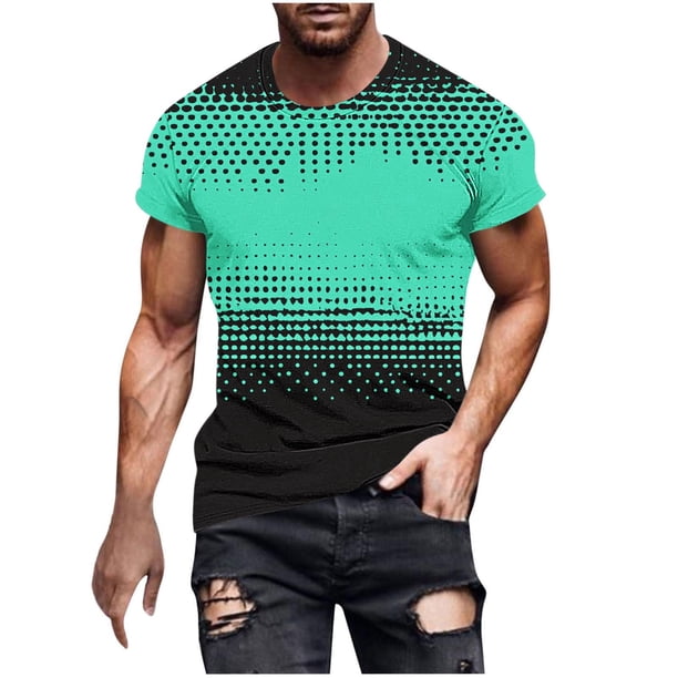 Camisetas de Manga Larga para Hombres Imprimir Fallow Cuello Redondo Camiseta, Moda Casual Manga Corta Mezcla de Algodón/Lino