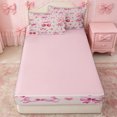 thumbnail image 4 of Erosebridal Watercolor Bow Cherry Zipper Full Size Comforter Sets with Fitted Sheet and 2 Pillowcases for Girls, Cartoon Love Heart Zipper Bedding Set, Pink Reversible, 4pcs, 4 of 7