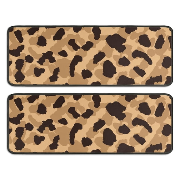 Kitchen Rugs Sets Of 2,Beige and Black Leopard Pattern Anti Fatigue Kitchen Mat Rugs Non Slip Washable,Decorative Kitchen Floor Mats for Kitchen,Sink,Laundry,17"x47" 17"x47"