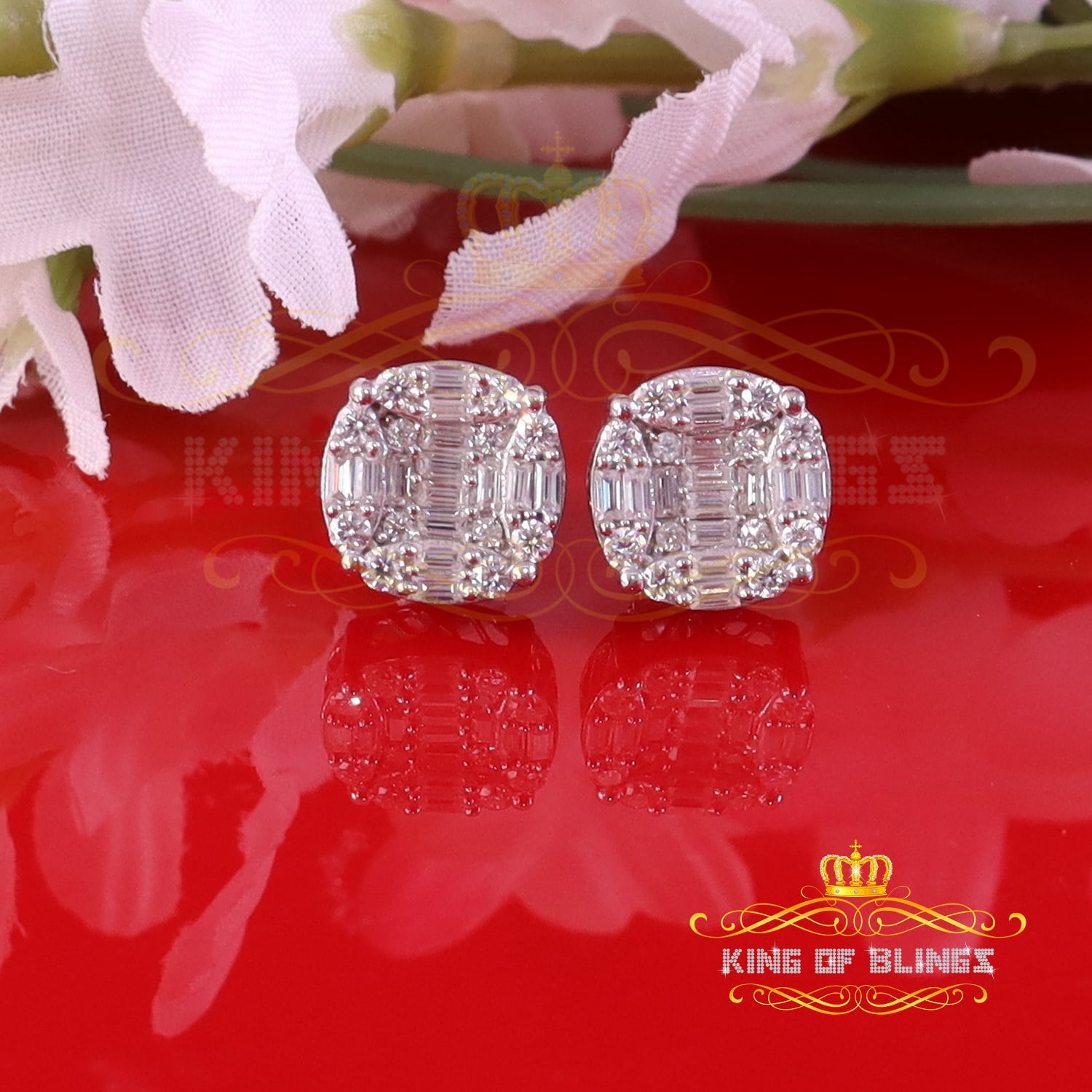 King of Bling's Men's/Womens 925 Silver White 2.00ct VVS 'D' Moissanite Round Stud Earrings