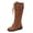 Brown, variant on Women's Vintage Buckle Leather Lace Up Combat Booties,Sexy Knee High Platform Side Zip-up Mid-Calf Boots