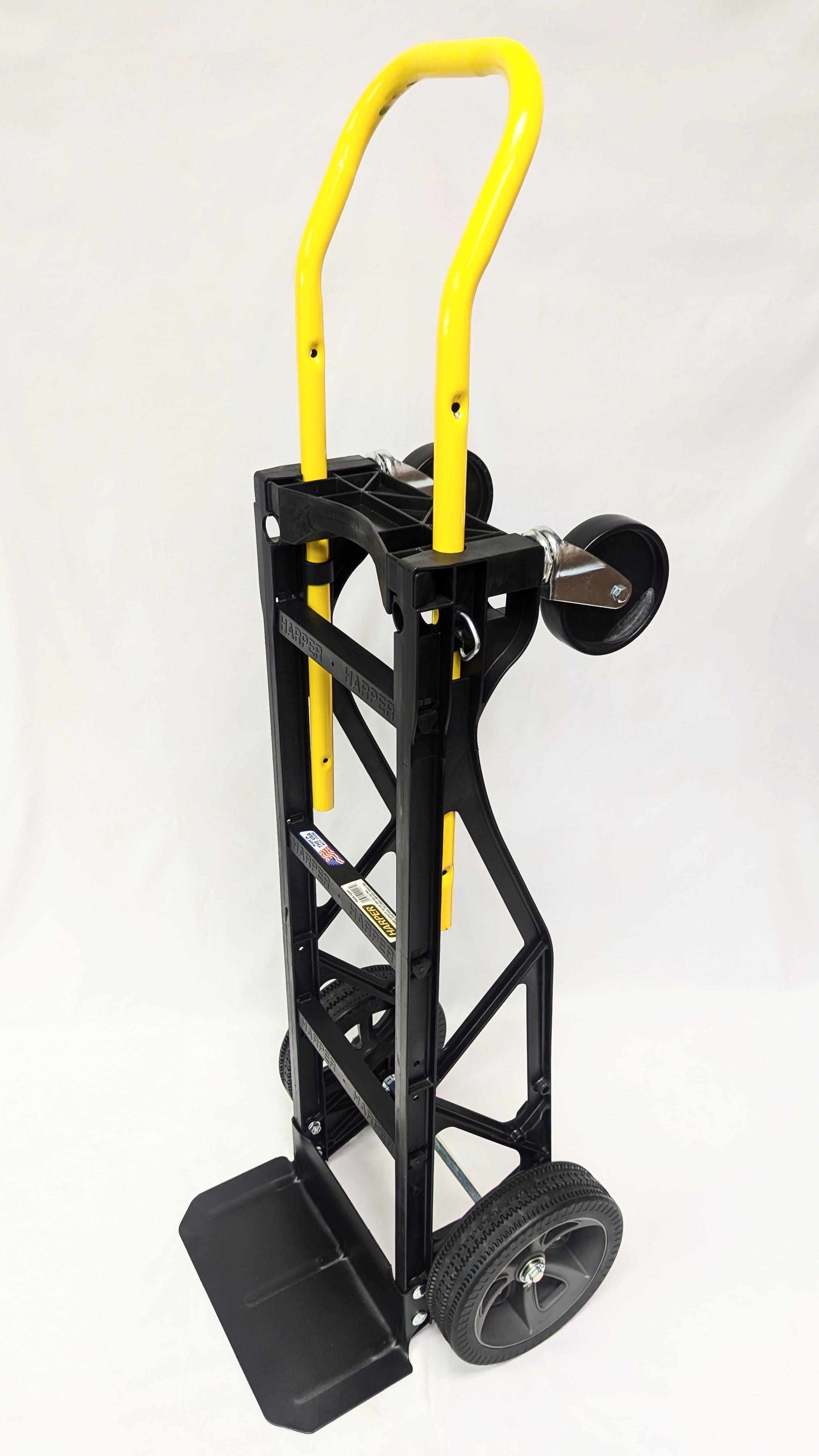 Harper Trucks PGDY0335P 600/700 lb. Capacity Nylon Convertible&nbsp;Hand Truck with 10" Flat Free DuroTread Pro Wheels, Yellow&nbsp;Handle/Black&nbsp;Frame