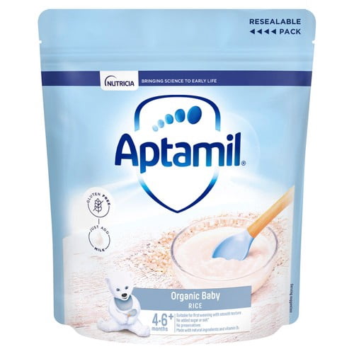 Aptamil Organic Baby Rice Cereal, 4 mths+ 100g, British Import (Pack of 3)