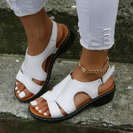 

sckarle Summer Ladies Slippers Casual Women s Shoes Roman Fish Mouth Casual Wedges Sandals Wedge Platform Sandals Elastic Ankle Strap Cork Platform Sandals