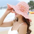 thumbnail image 3 of Dujiujun Sun Hat Floppy Ruffle Wide Large Brim Striped Flower Decor UV Protection Pure Color Folding Women Summer Cap Beach Use, 3 of 8