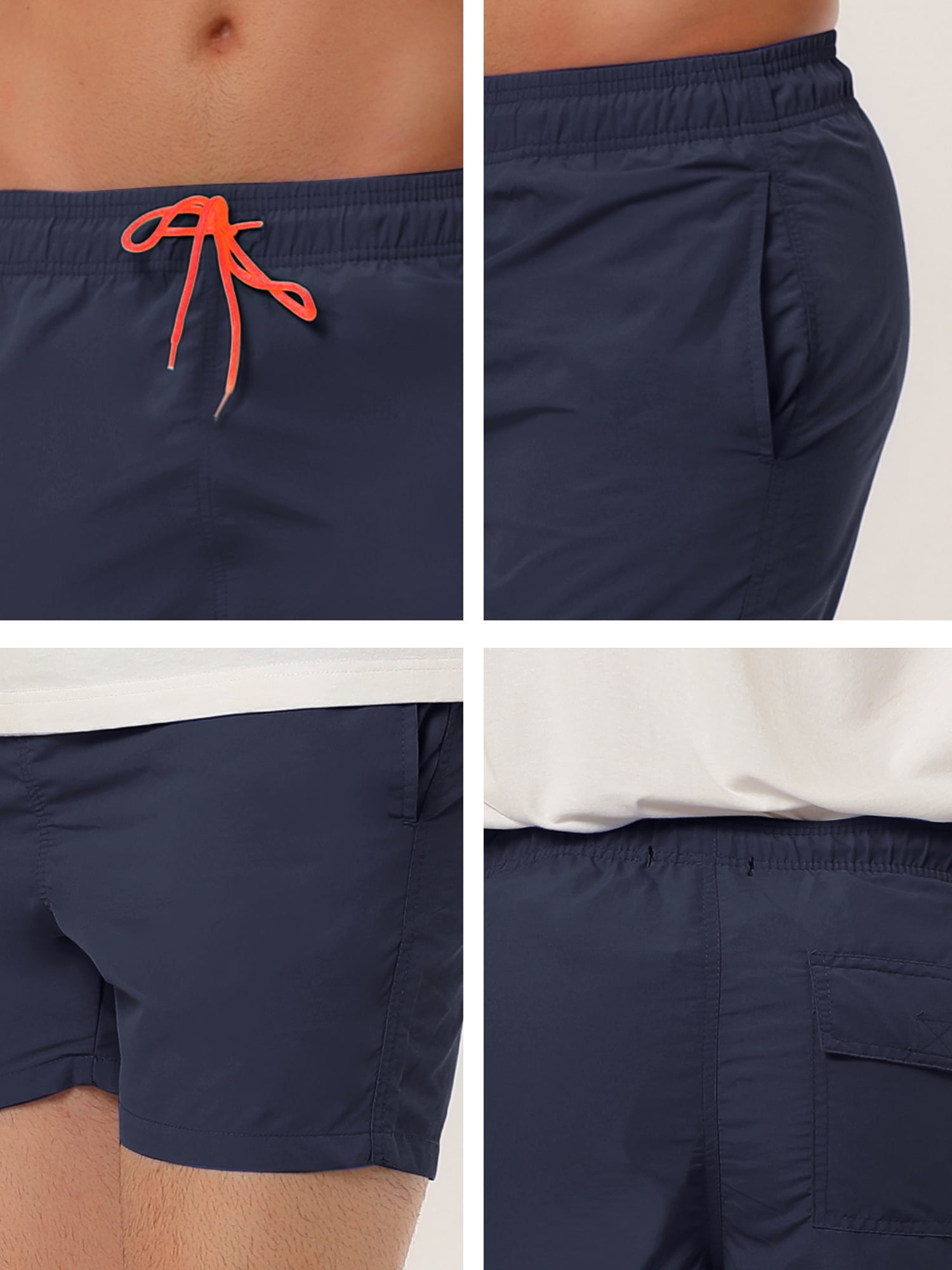 Unique Bargains Men's Summer Beach Shorts Mesh Lining Drawstring Waist Swim Shorts 34 Navy Blue