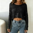 thumbnail image 2 of BLVB Women's Sequin Crop Tops Long Sleeves Shirts Sparkle Party Top Shiny Blouses Concert Outfits Glitter Clubwear, 2 of 7