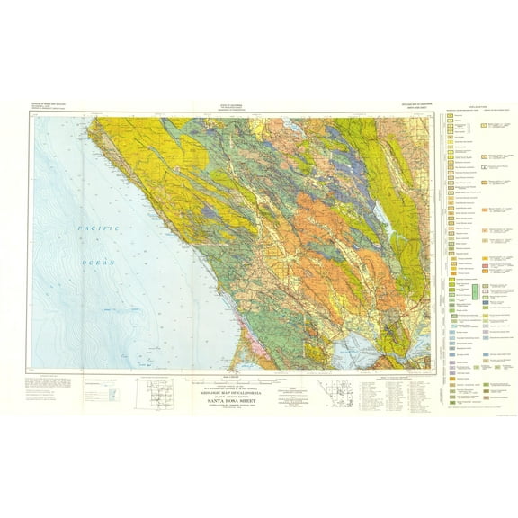 Historic Mine Map - Santa Rosa California Mines Sheet - Koenig 1958 - Vintage Wall Art