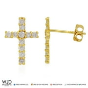 WJD EXCLUSIVES 14K Yellow Gold 0.50Ct Created Diamond Cross Stud Bush Back Earrings