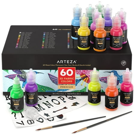 

Arteza 3D Fabric Paint Assorted Colors - 60 Pack