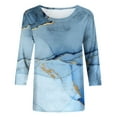 thumbnail image 4 of Scyoekwg 0 Spring and Autumn Trendy 3/4 Sleeves Shirts for Womens Casual Round Neck Marble Print Tunic Tops Comfy Lightweight Loose Fit Blouses Pullover Tops Sky Blue L, 4 of 5