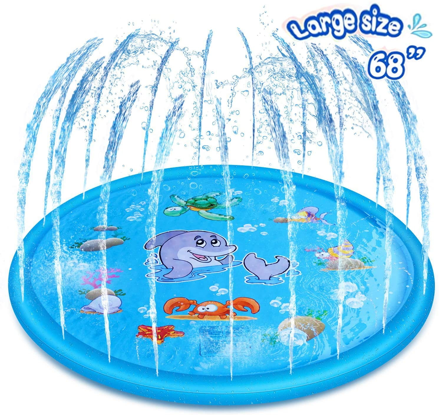 Splash Pad, 68 Outside Sprinkler Play Mat for Kids, Extra Large Party Infant Wading Pool Fun Summer Outdoor Water Toys for 2-12 Years Old Baby and Toddler Girls and Boys