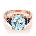 thumbnail image 2 of Gem Stone King 6.62 Ct Oval Sky Blue Topaz Blue Sapphire 18K Rose Gold Plated Silver Ring (Size 7), 2 of 4