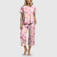 thumbnail image 2 of felwors Women's Capri Pajama Sets Floral Print Short Sleeve Sleepwear Top and Capri Pants 2 Piece Loungewear with Pockets Pink, L, 2 of 7
