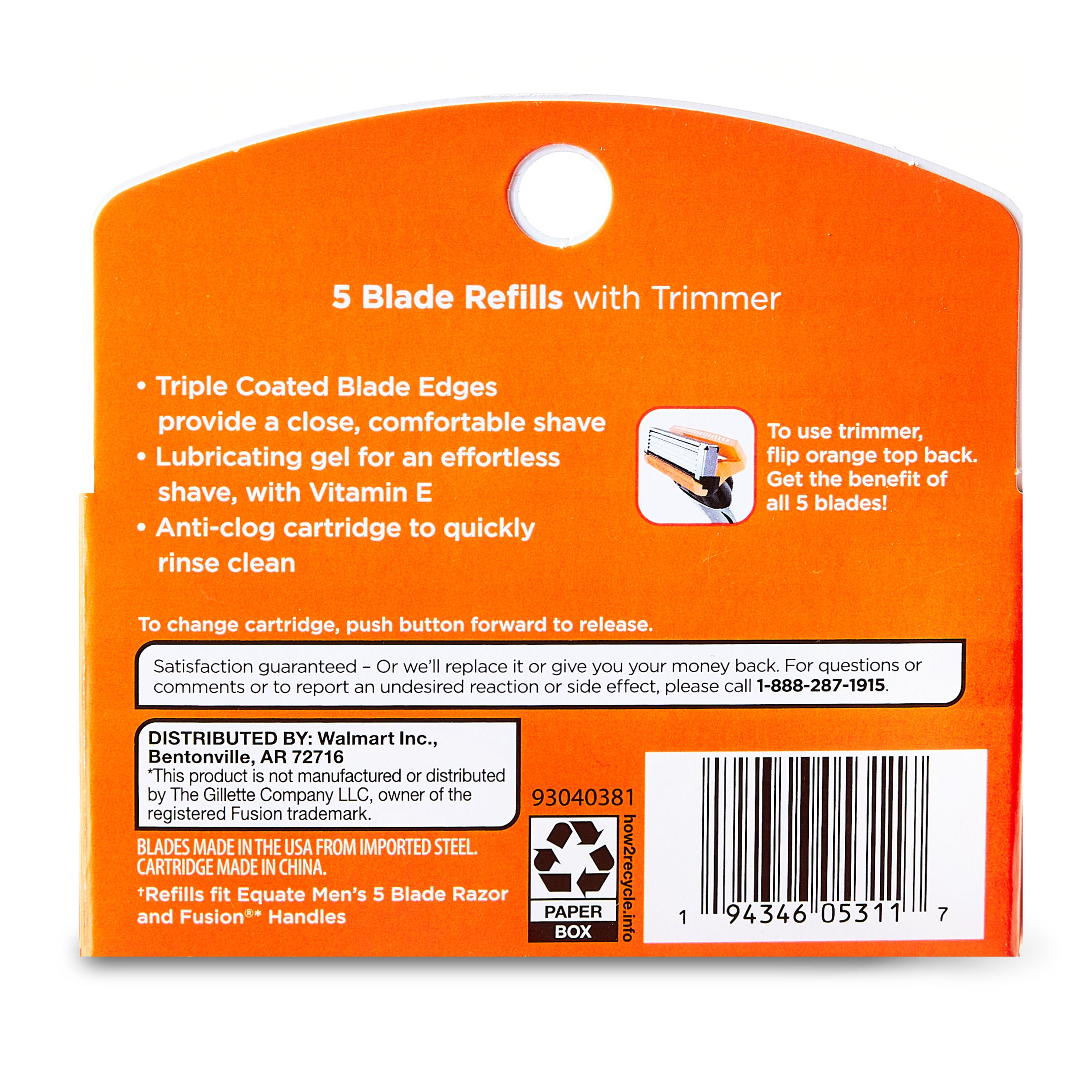 Equate Men's 5 Blade Refills, Cartridges Fit Equate 5 Blade & Gillette® Fusion® Handles (8 Count)