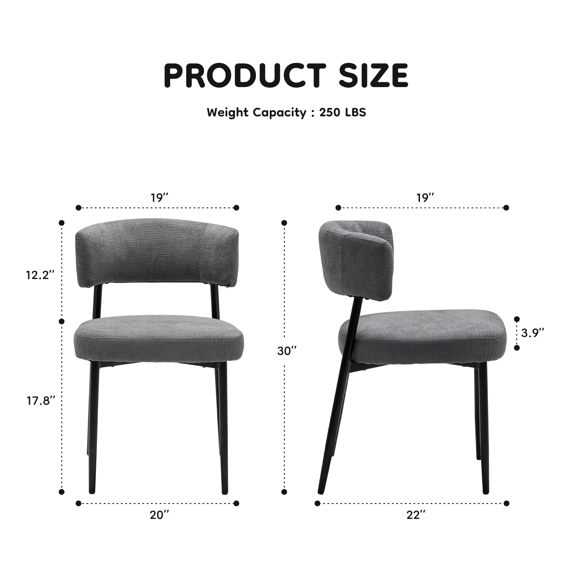 Modern Dining Chairs Set of 4, Upholstered Dining Chairs with Curved Backrest, Sturdy Metal Frame