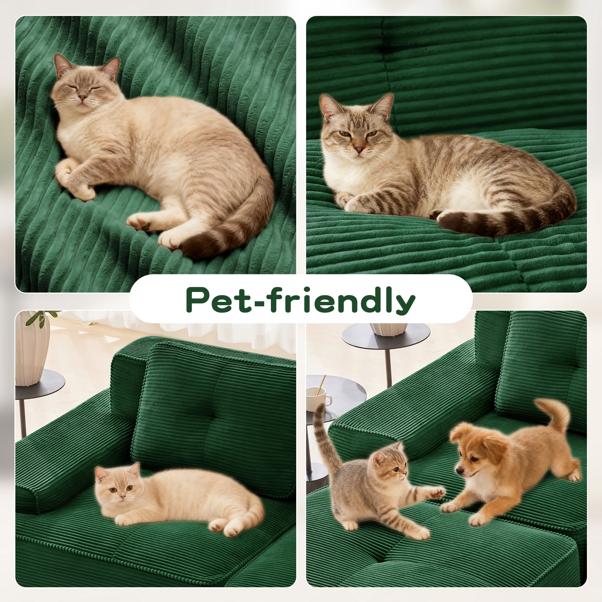 80" Corduroy Modular Sectional Sofa, 2-Seater Tufted Deep Seat Couch, Pet-Friendly Couch, No Assembly, Green