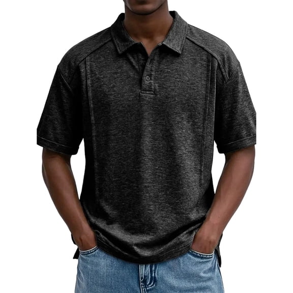 Men Casual Relaxed Fit Po-Lo Shirts Short Sleeve Buttton Up Collared Golf Shirts Tennis T Shirts Black S