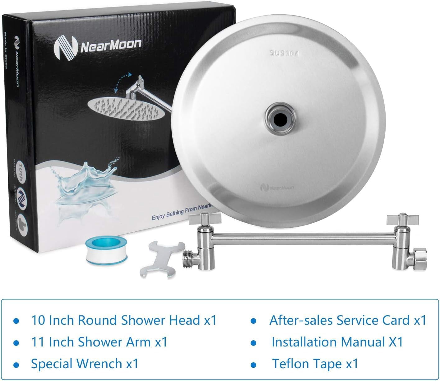 Rain Shower Head with 11 Inch Adjustable Arm, High Pressure Stainless Steel Rainfall Shower, Ultra-Thin Design, Pressure Boosting Chrome Finish